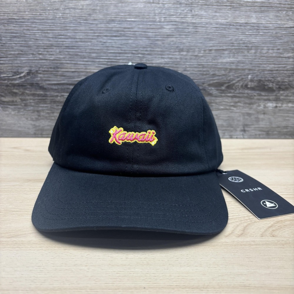 CRSHR Hat Cap Strap Back Black Kawaii Logo Embroidered Baseball NWT